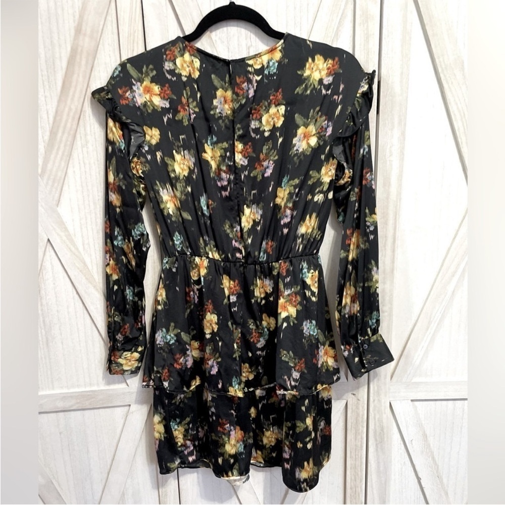 Zara Black Floral Ruffle‎ Mini Long Sleeves Dress Size XS - Picture 4 of 16